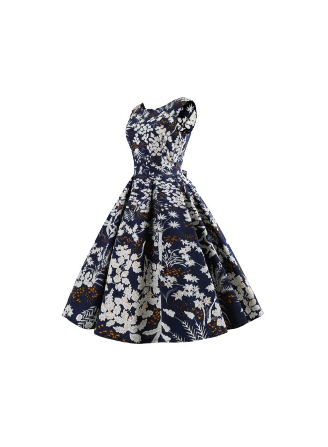 OUTAD - Printed Elegant Midi Dress Multicolour - Image 1