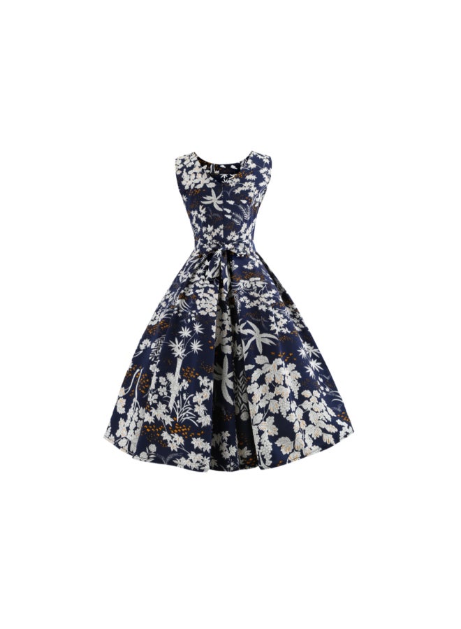 OUTAD - Printed Elegant Midi Dress Multicolour - Image 1