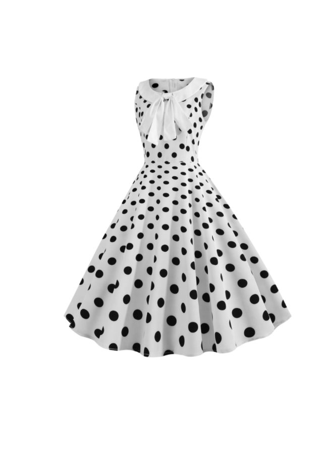 OUTAD Polka Dot Retro Midi Dress White/Black - Image 2