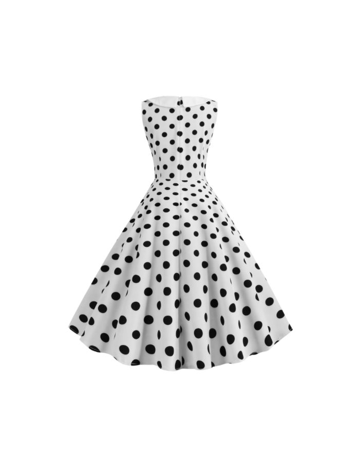 OUTAD Polka Dot Retro Midi Dress White/Black - Image 3