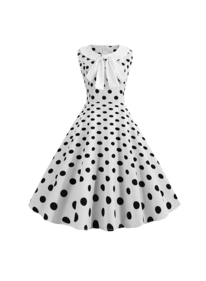 OUTAD Polka Dot Retro Midi Dress White/Black - Image 1
