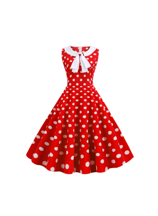 OUTAD Polka Dot Retro Dress Red/White - Image 1