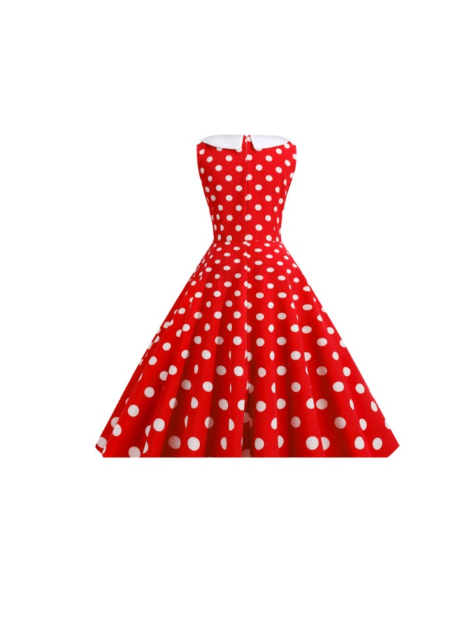 OUTAD Polka Dot Retro Dress Red/White - Image 2