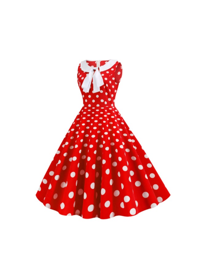 OUTAD Polka Dot Retro Dress Red/White - Image 3