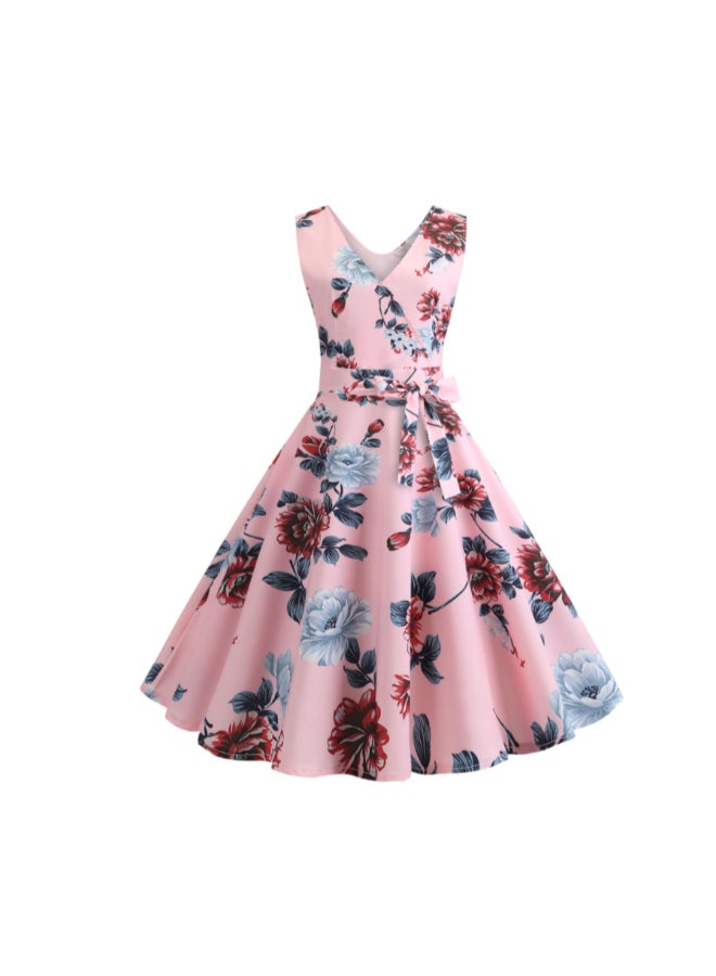 OUTAD Printed Elegant Midi Dress Pink - Image 1