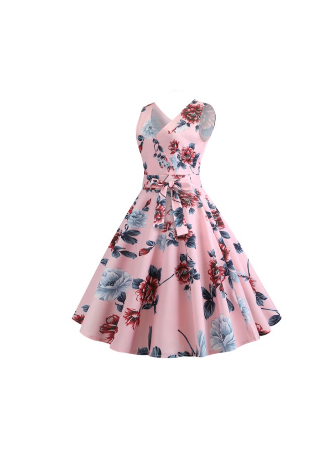 OUTAD Printed Elegant Midi Dress Pink - Image 2