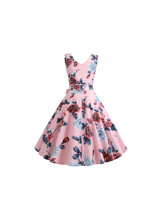 OUTAD Printed Elegant Midi Dress Pink - Image 3