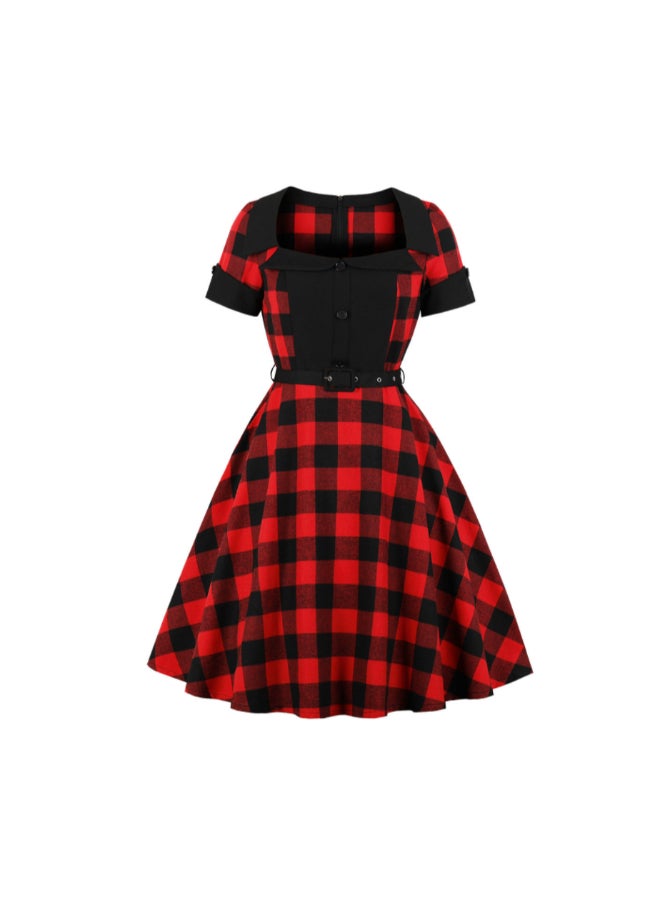 أوتاد فستان كاجوال متوسط الطول بتصميم كلاسيكي أحمر وأسود - Image 1