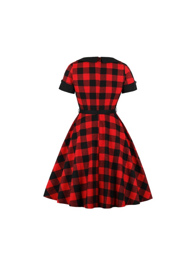 أوتاد فستان كاجوال متوسط الطول بتصميم كلاسيكي أحمر وأسود - Image 2