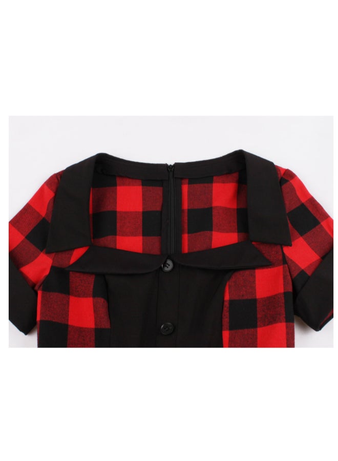 أوتاد فستان كاجوال متوسط الطول بتصميم كلاسيكي أحمر وأسود - Image 3