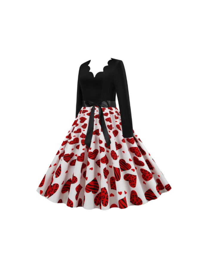 أوتاد فستان متوسط الطول أنيق ومطبوع أسود/أحمر/أبيض - Image 3