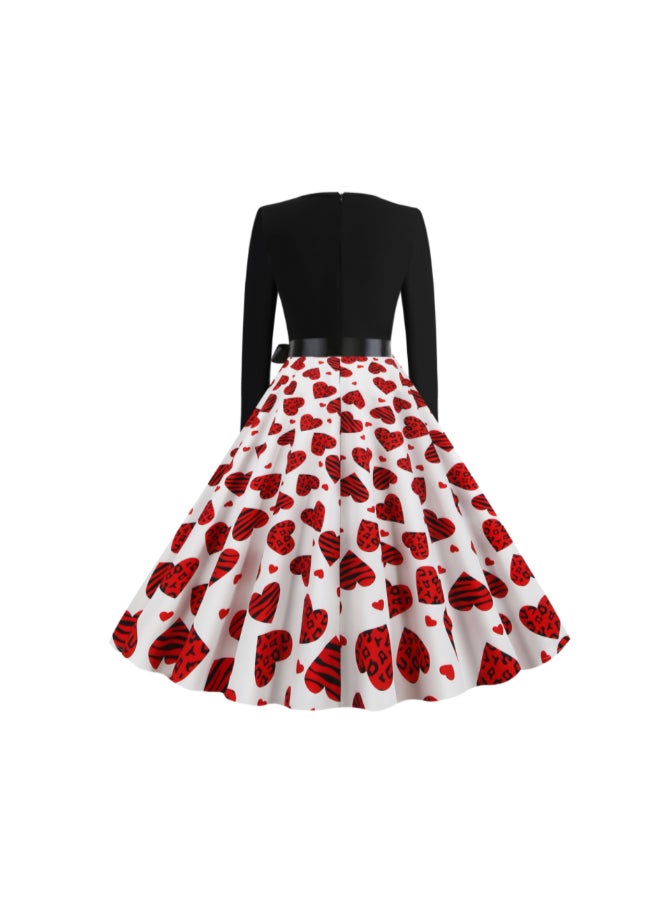 أوتاد فستان متوسط الطول أنيق ومطبوع أسود/أحمر/أبيض - Image 2