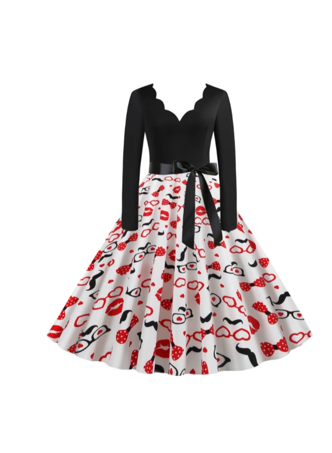 OUTAD Printed Elegant Midi Dress Multicolour - Image 1