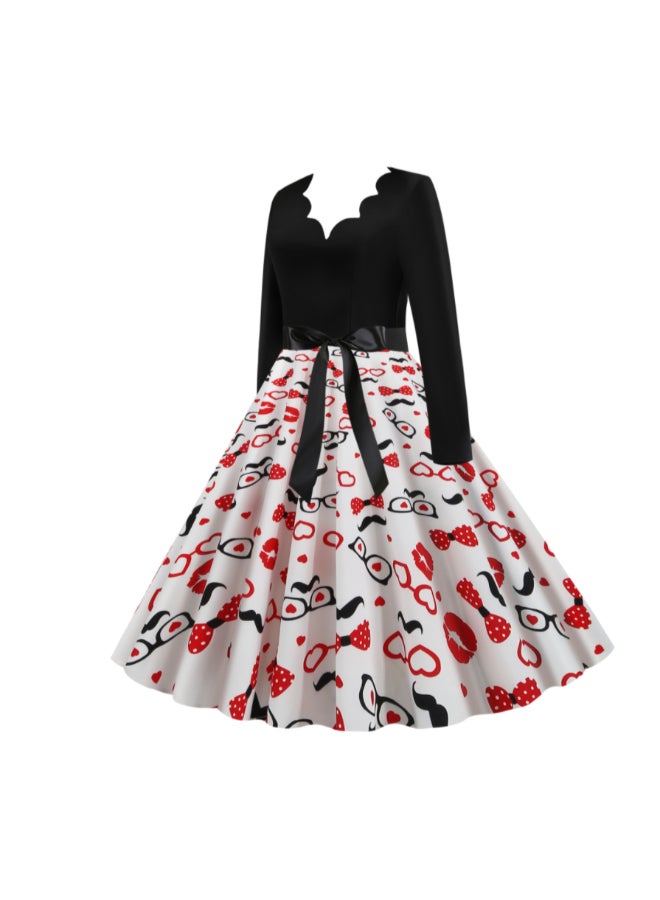 OUTAD Printed Elegant Midi Dress Multicolour - Image 2