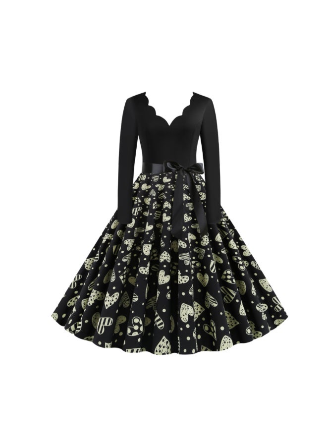 OUTAD Printed Elegant Dress Black/Grey  - Image 1