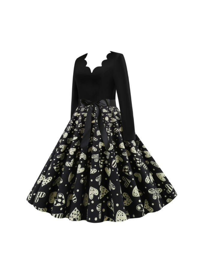 OUTAD Printed Elegant Dress Black/Grey  - Image 2