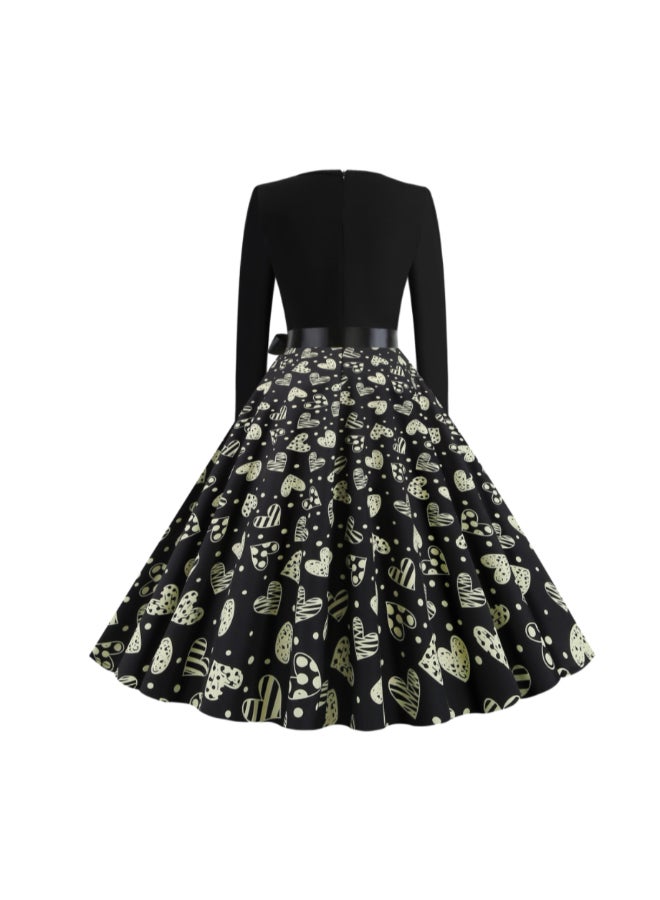 OUTAD Printed Elegant Dress Black/Grey  - Image 3