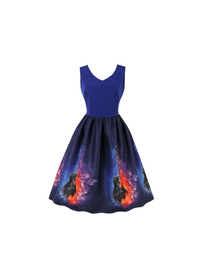 أوتاد فستان متوسط الطول أنيق ومطبوع أزرق - Image 1