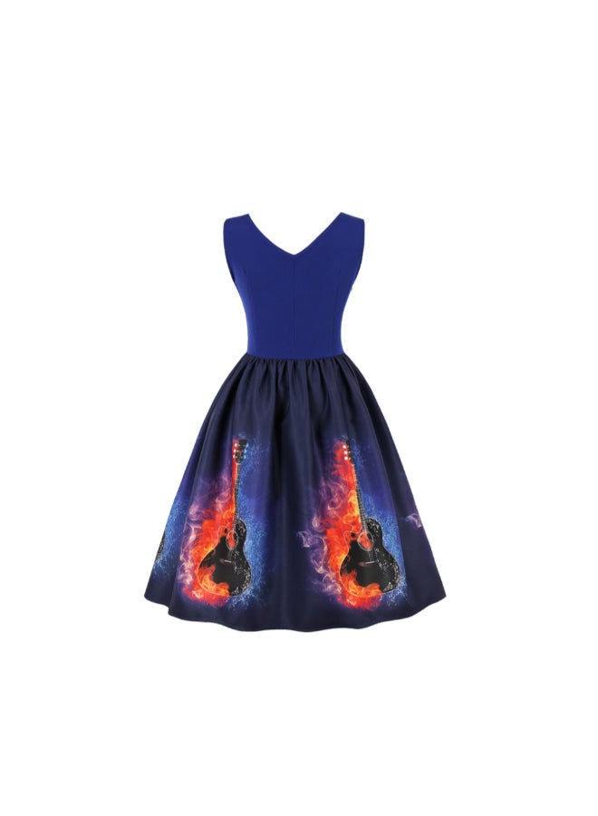 أوتاد فستان متوسط الطول أنيق ومطبوع أزرق - Image 2