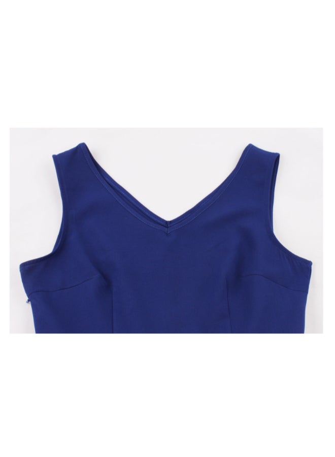 أوتاد فستان متوسط الطول أنيق ومطبوع أزرق - Image 3