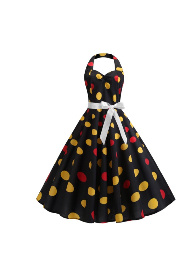 أوتاد فستان كلاسيك بطبعة منقطة أسود/ أصفر/ أحمر - Image 1