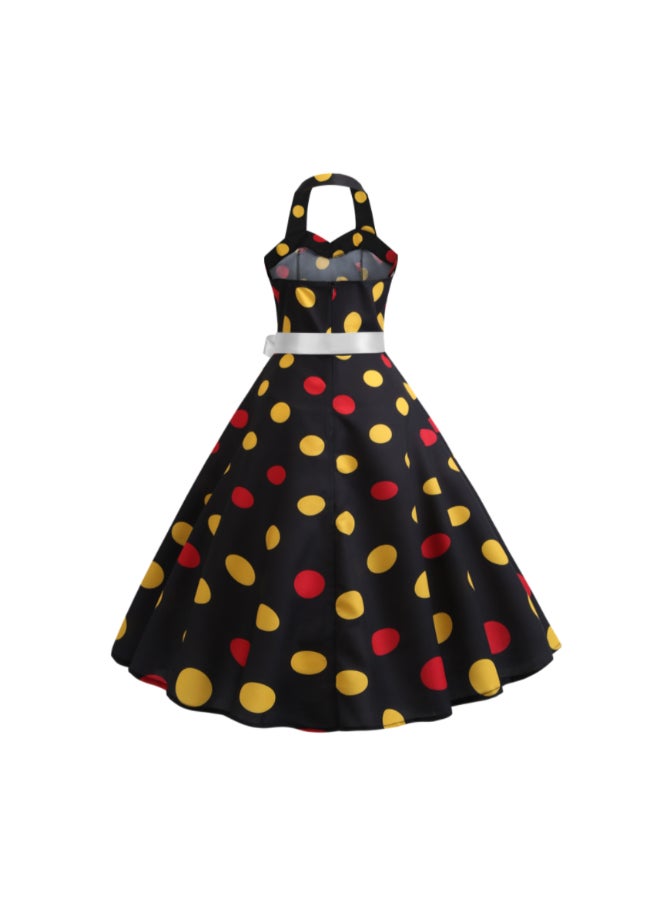 أوتاد فستان كلاسيك بطبعة منقطة أسود/ أصفر/ أحمر - Image 3