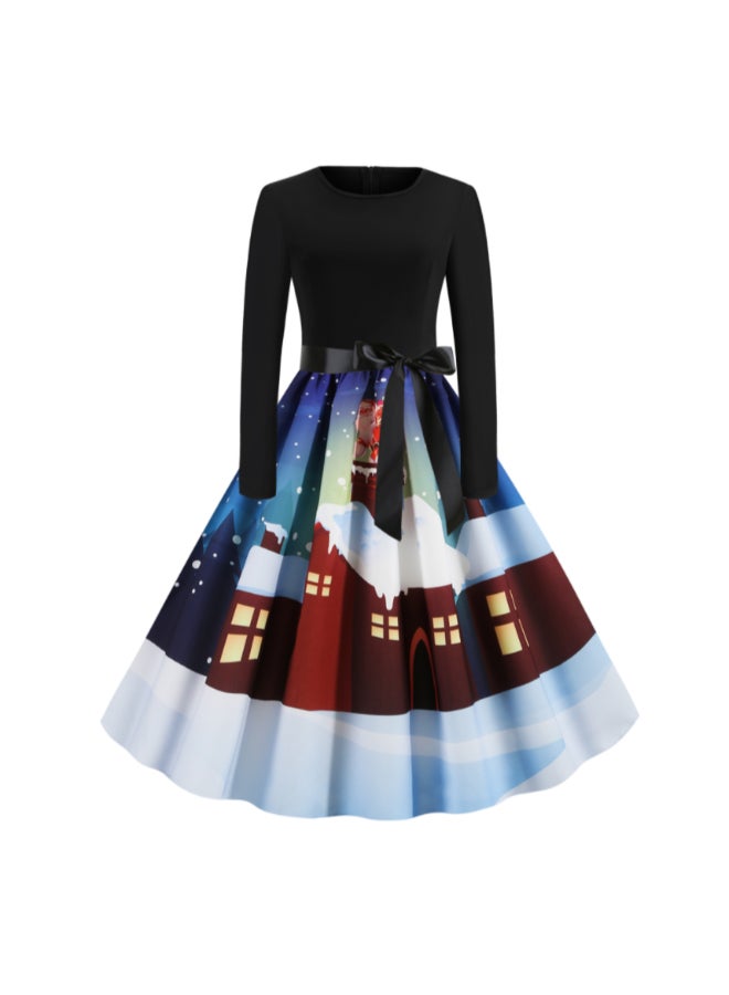 OUTAD Printed Elegant Dress Multicolour - Image 1