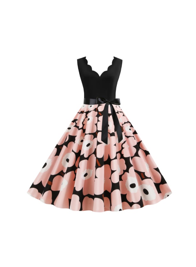 OUTAD Printed Elegant Midi Dress Multicolour - Image 1