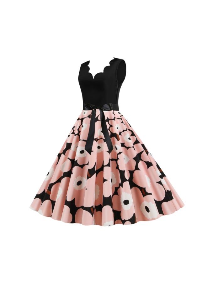 OUTAD Printed Elegant Midi Dress Multicolour - Image 2