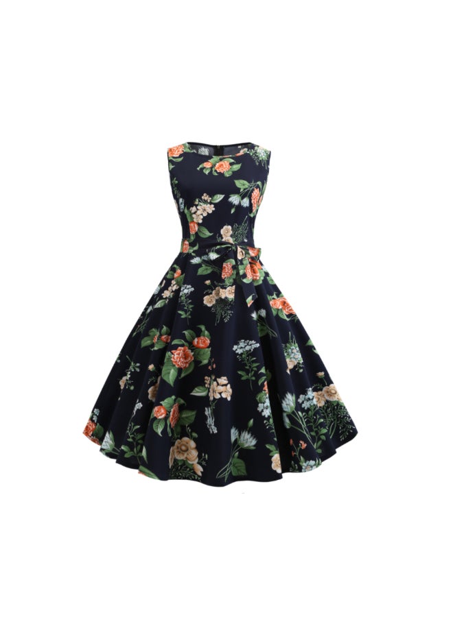 OUTAD Floral Lace Up Print Elegant Dress Multicolour - Image 1