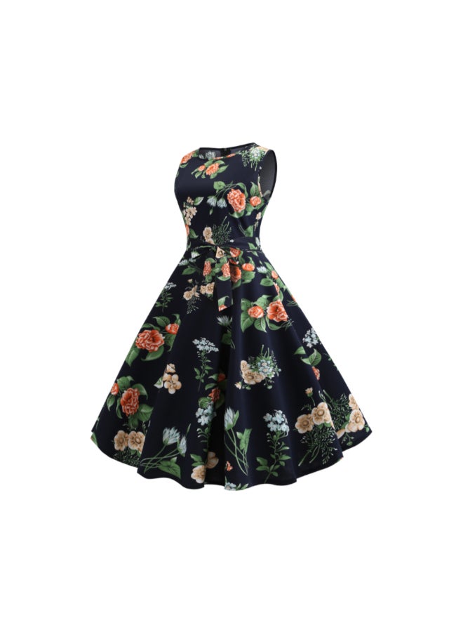 OUTAD Floral Lace Up Print Elegant Dress Multicolour - Image 2