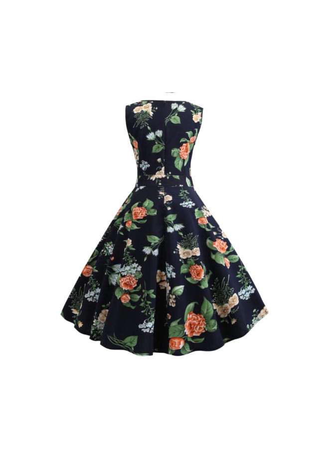 OUTAD Floral Lace Up Print Elegant Dress Multicolour - Image 3