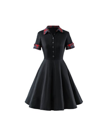 Elegant Lapel Collared Neck Dress Black