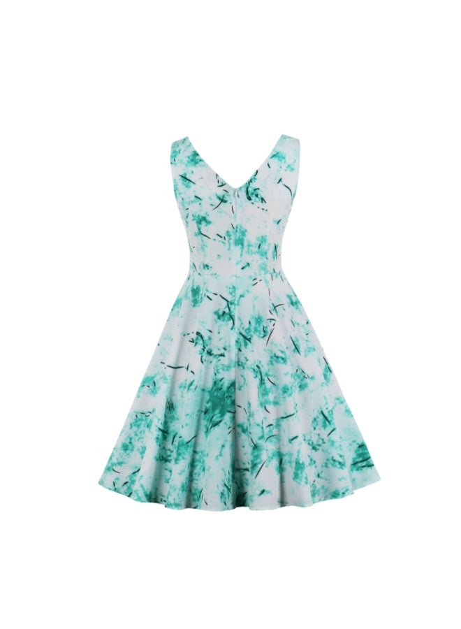 أوتاد فستان متوسط الطول أنيق ومطبوع أخضر/أبيض - Image 2