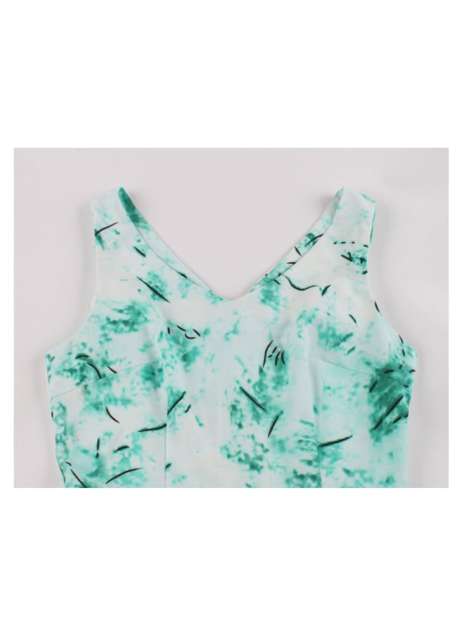 أوتاد فستان متوسط الطول أنيق ومطبوع أخضر/أبيض - Image 3