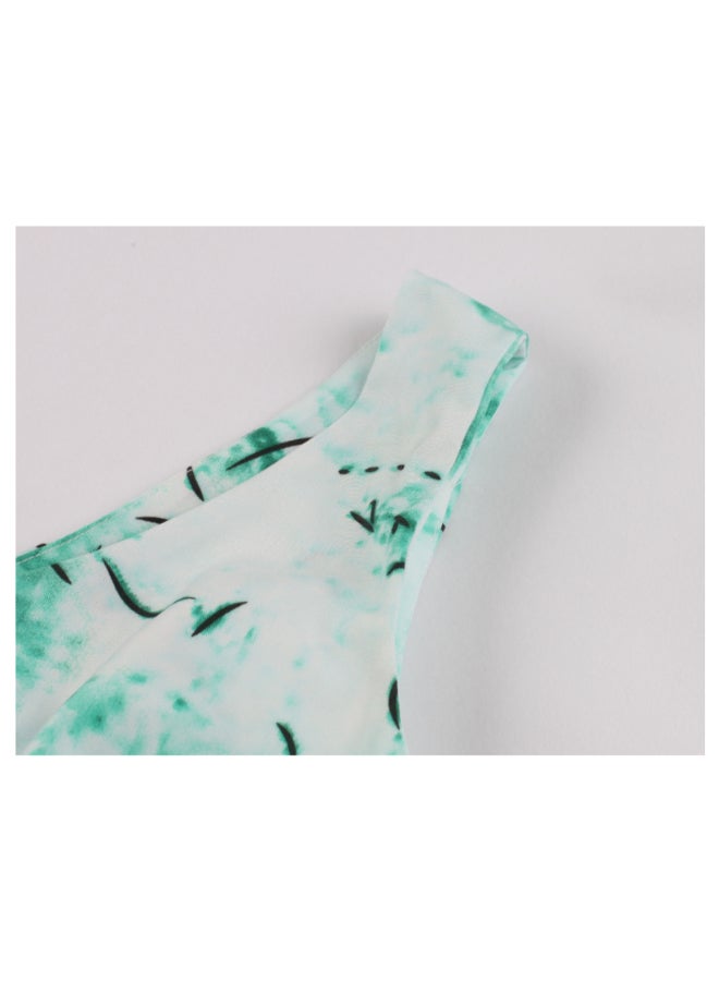 أوتاد فستان متوسط الطول أنيق ومطبوع أخضر/أبيض - Image 4