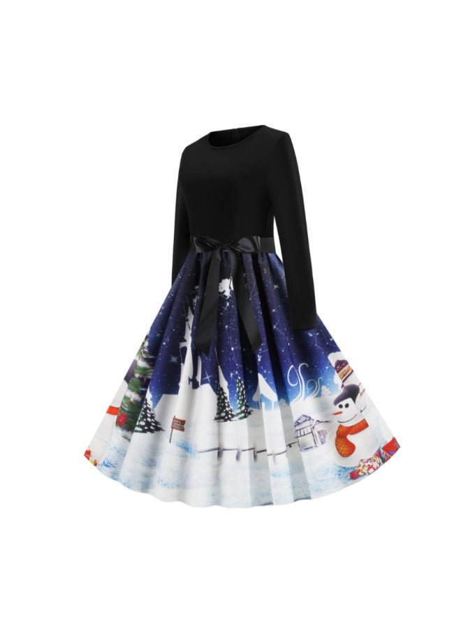 أوتاد فستان أنيق بأكمام طويلة مزين بطبعة أسود/ أبيض - Image 2