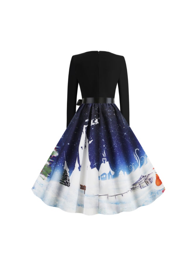 أوتاد فستان أنيق بأكمام طويلة مزين بطبعة أسود/ أبيض - Image 3