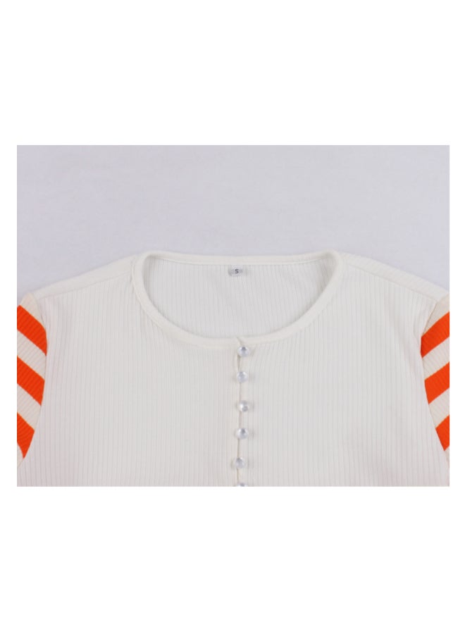 أوتاد فستان أنيق متوسط الطول بتصميم مخطط برتقالي / أبيض - Image 3