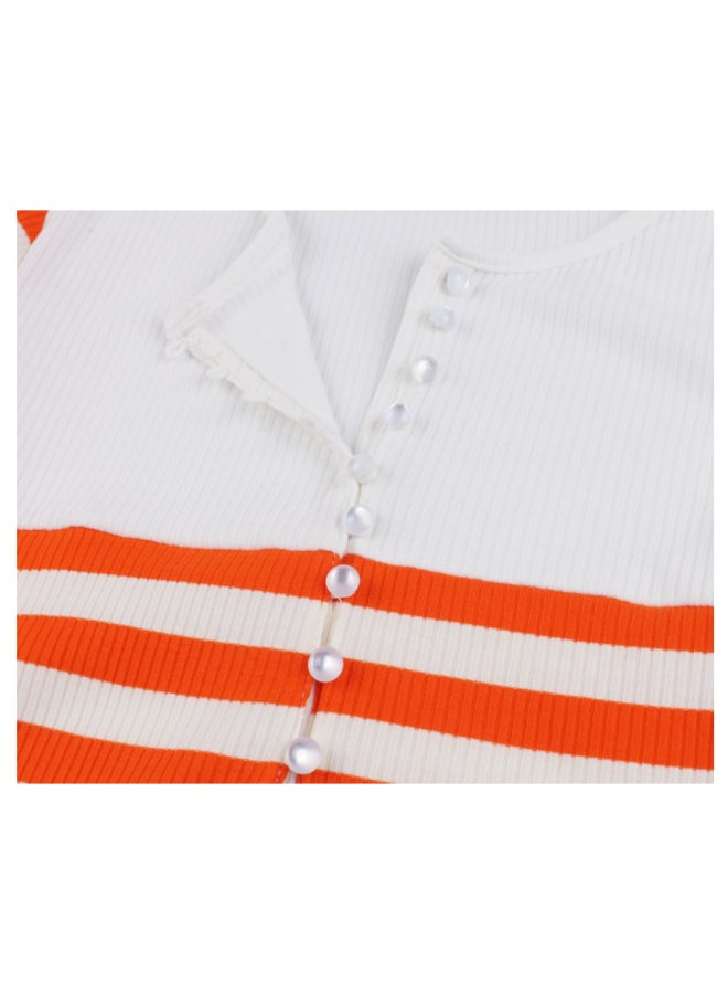 أوتاد فستان أنيق متوسط الطول بتصميم مخطط برتقالي / أبيض - Image 4