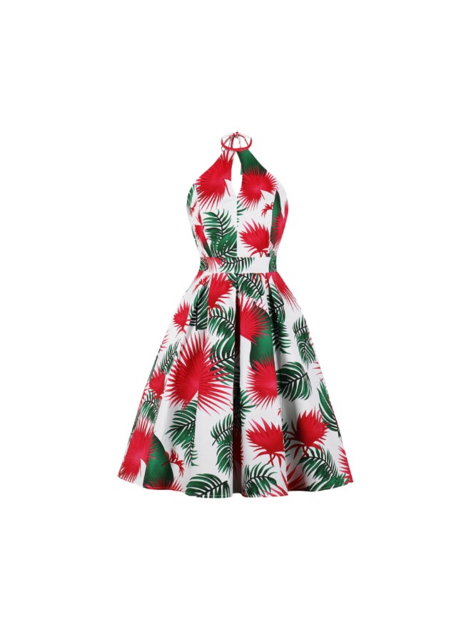 OUTAD Suspender Printed Elegant Dress Multicolour - Image 1