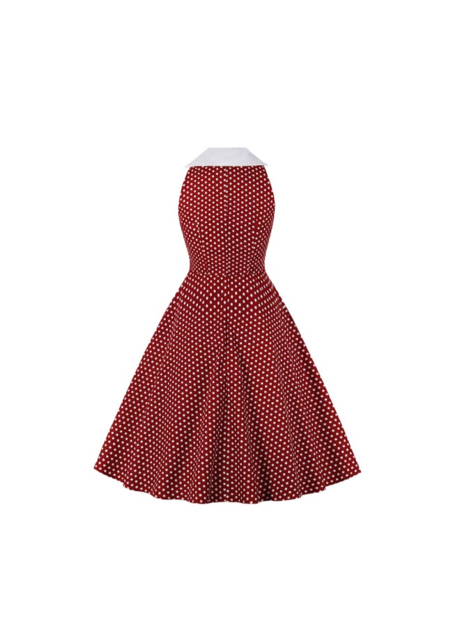 OUTAD Elegant Slim Polka Dot Dress Red/White - Image 2