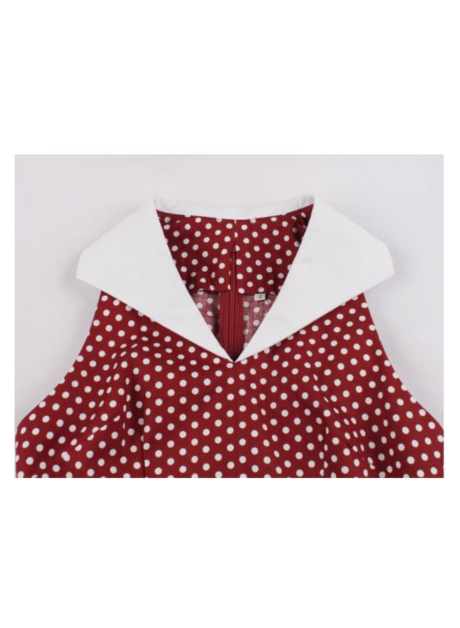 OUTAD Elegant Slim Polka Dot Dress Red/White - Image 3