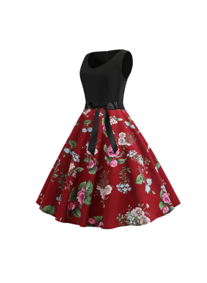 OUTAD Floral Print Elegant Dress Multicolour - Image 2