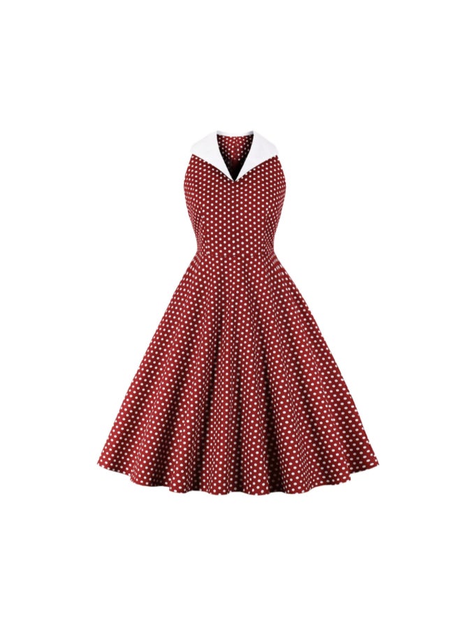 OUTAD Elegant Slim Polka Dot Dress Red/White - Image 1