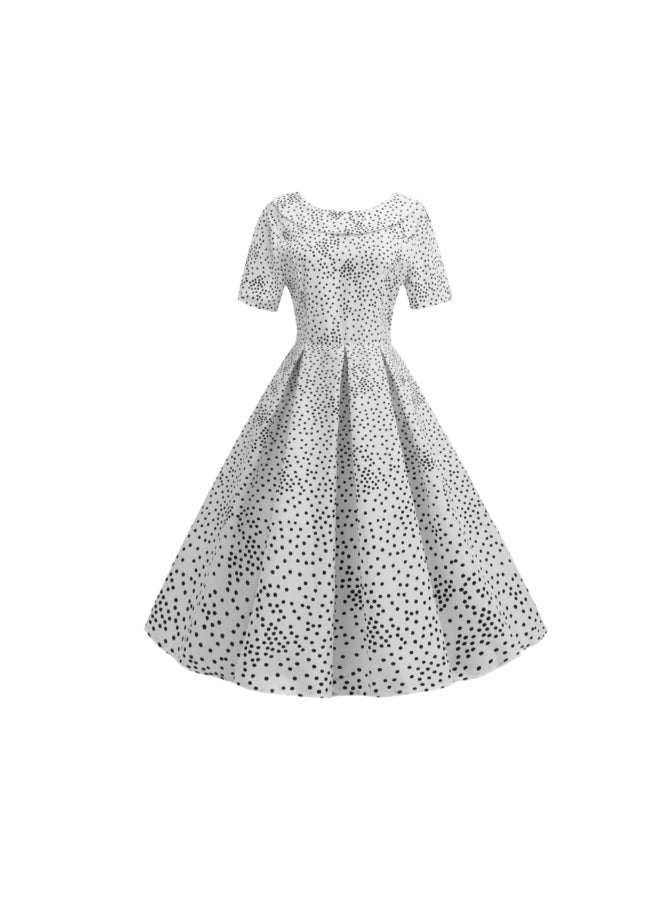 أوتاد فستان متوسط الطول أنيق ومطبوع أبيض/ أسود - Image 1