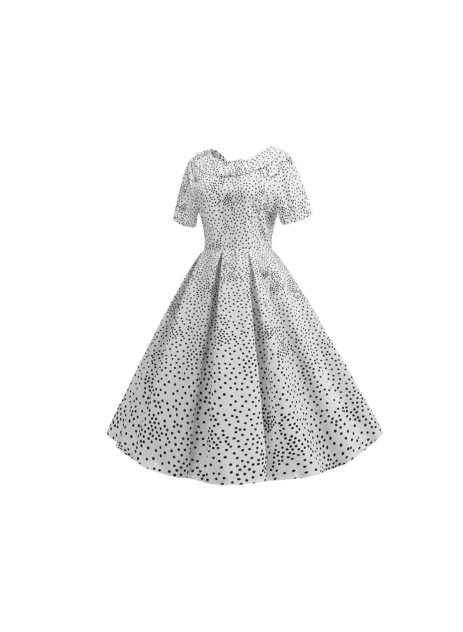 أوتاد فستان متوسط الطول أنيق ومطبوع أبيض/ أسود - Image 3