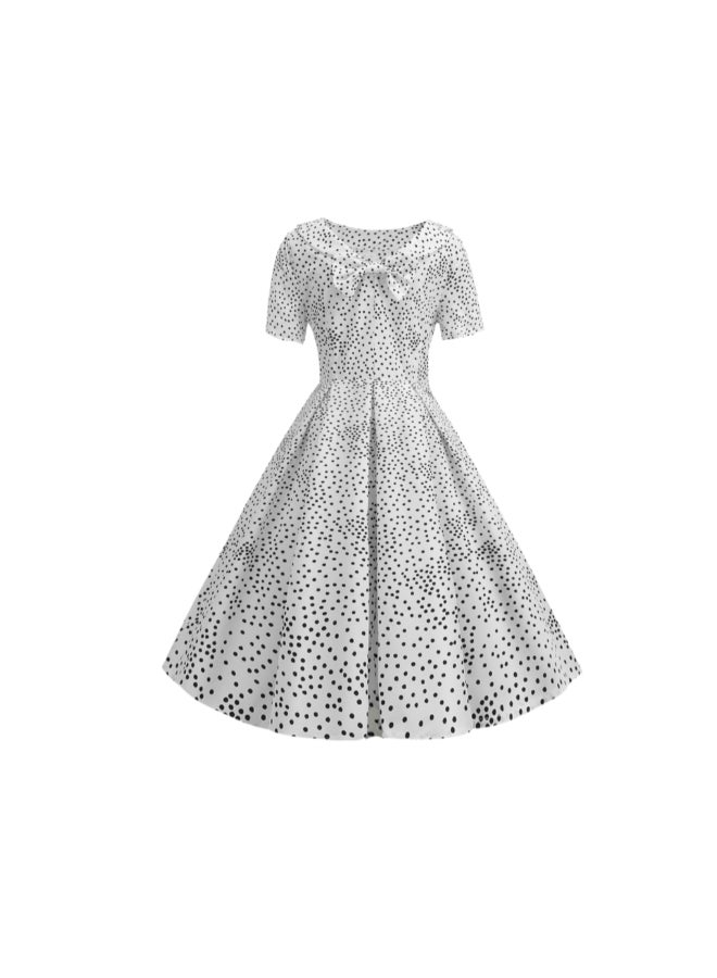 أوتاد فستان متوسط الطول أنيق ومطبوع أبيض/ أسود - Image 2