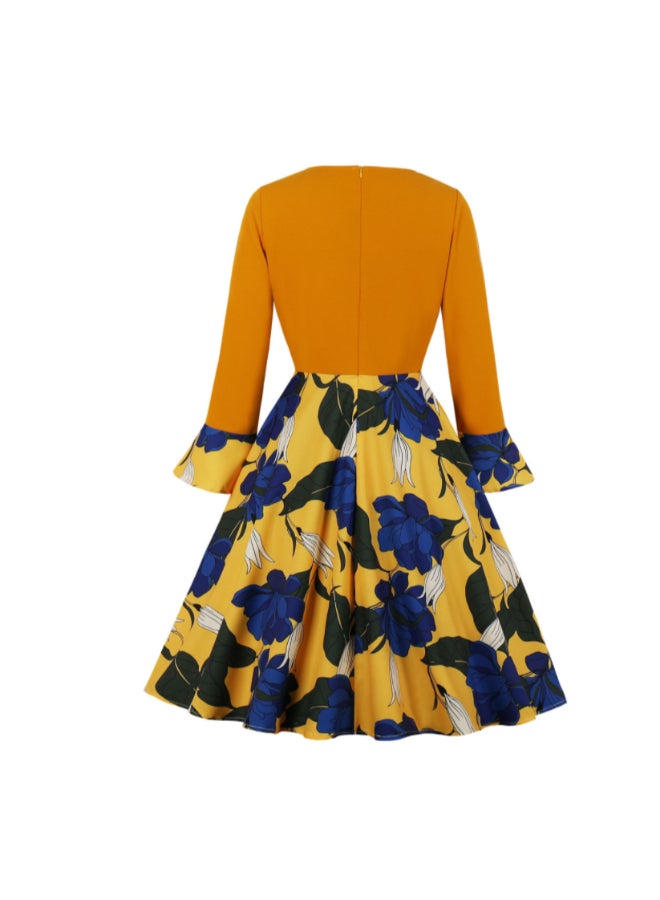 OUTAD Printed Contrast Elegant Dress Multicolour - Image 2