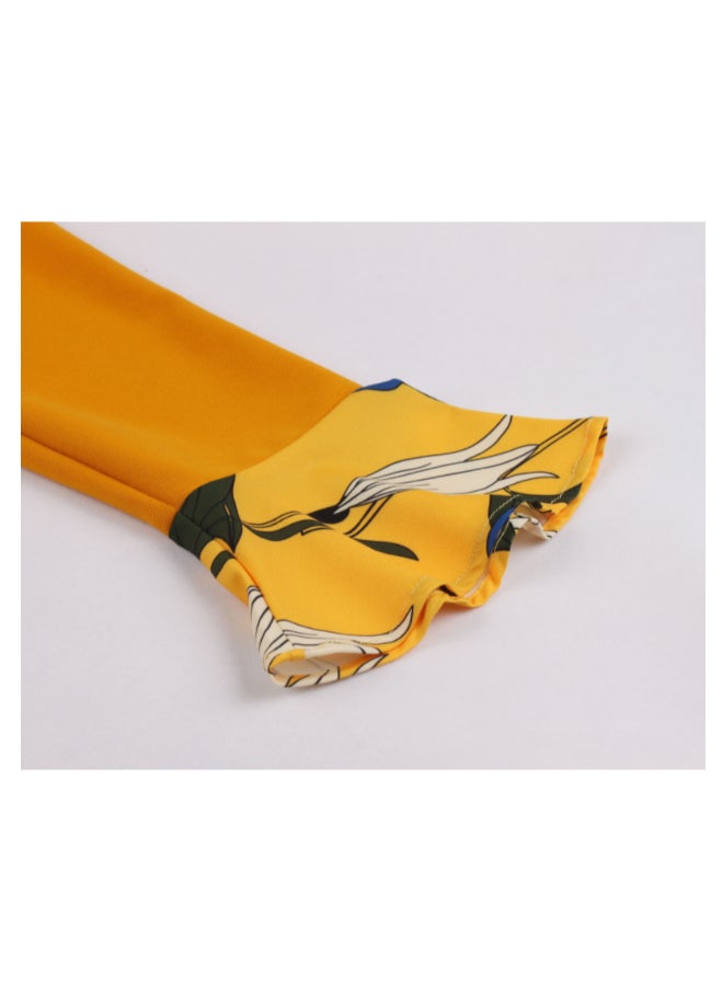 OUTAD Printed Contrast Elegant Dress Multicolour - Image 4